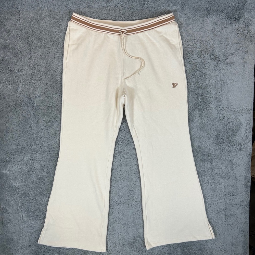 Victoria's Secret PINK Ivy Fleece Flare Pants XL Cream High Rise 11251314 NWT